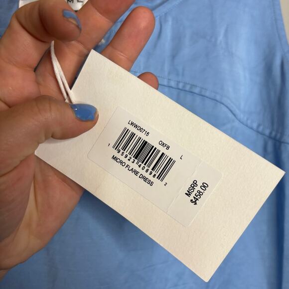 NWT Frame Scoop Neck Micro Flare Dress in Blue - Picture 12 of 13